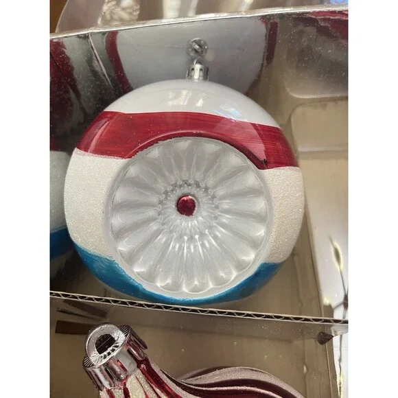 Martha Stewart Living Jumbo 8pc Ornament Set Blue Red Silver Glitter Christmas - Picture 4 of 14